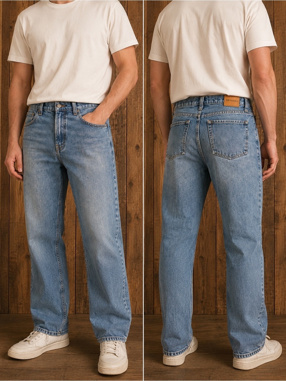 Vintage Wash Wide Leg Jeans Light Denim 90s Y2K Skater Fit W32